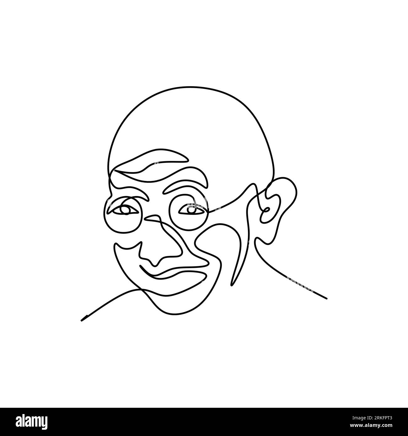 Un disegno continuo del Mahatma Gandhi della figura indiana per il movimento indipendentista. Tema India Republic Day isolato su sfondo bianco in Illustrazione Vettoriale