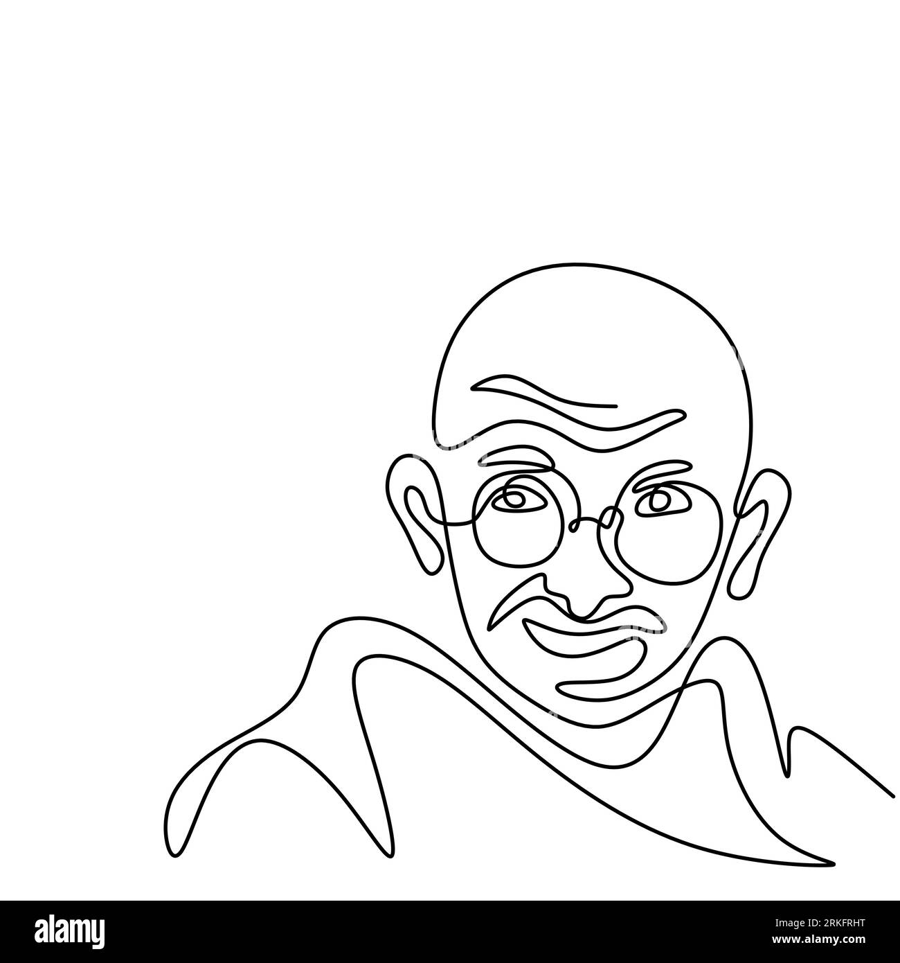 Disegno continuo a una linea del Mahatma Gandhi. Un avvocato indiano, nazionalista anti-coloniale ed eticista politico. Il capo dell'independe indiano Illustrazione Vettoriale