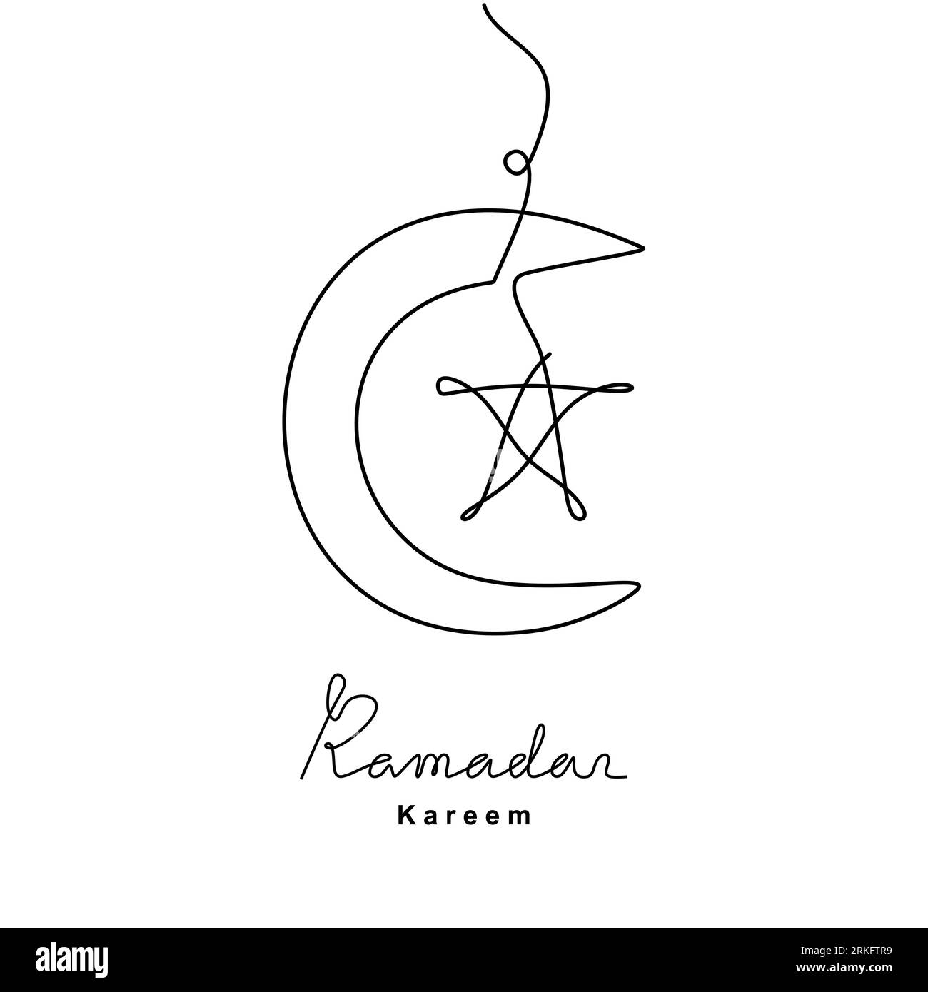 Disegno continuo di luna crescente e stella per Ramadan Kareem. Felice Eid mubarak. Tema celebrativo del Festival Islamico isolato su sfondo bianco Illustrazione Vettoriale