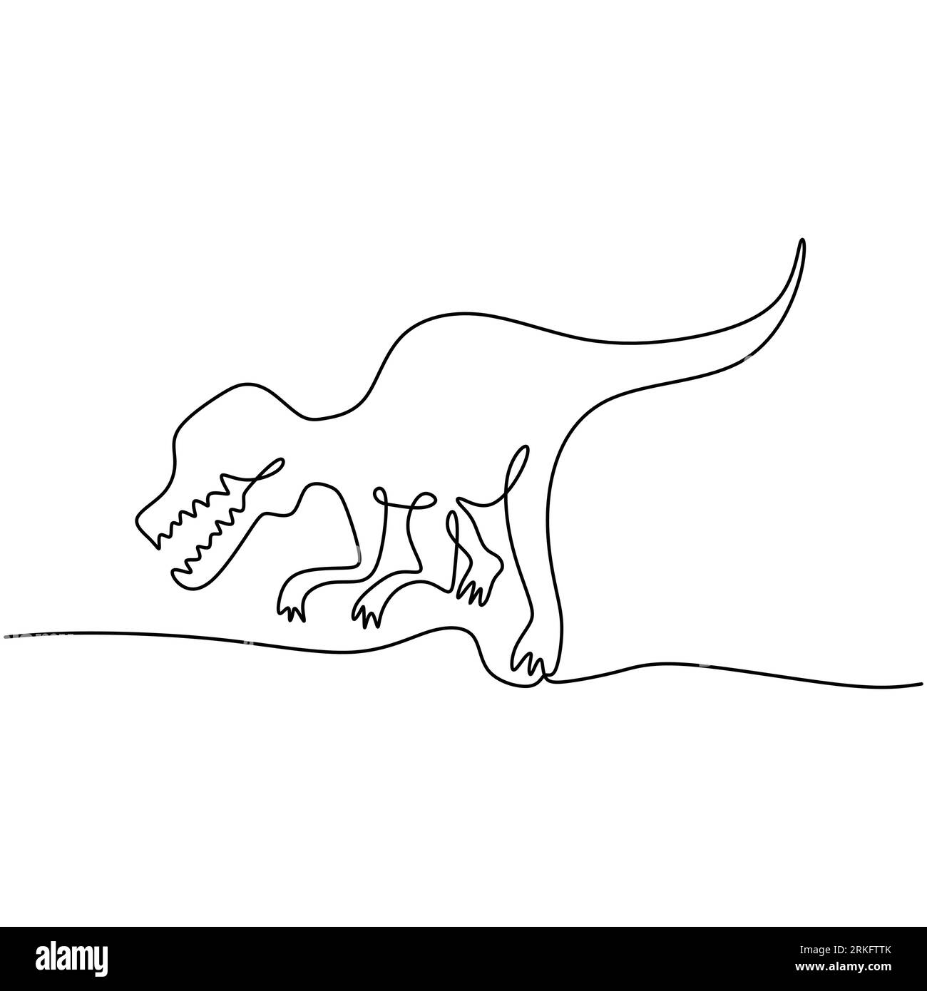 Disegno a linea continua di tyrannosaurus rex. Animale selvatico isolato su sfondo bianco. Concetto di mascotte animale preistorica per dinosauri tema a Illustrazione Vettoriale