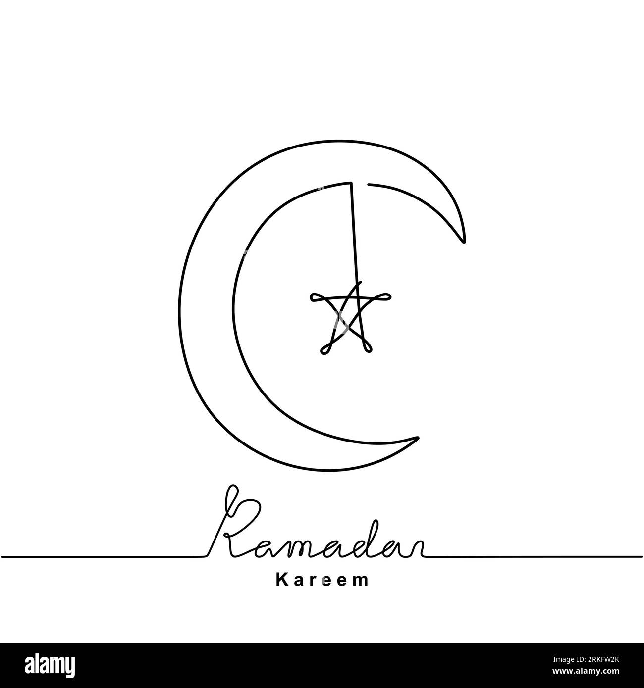 Disegno continuo di luna crescente e stella per Ramadan Kareem. Felice Eid mubarak. Tema celebrativo del Festival Islamico isolato su sfondo bianco Illustrazione Vettoriale