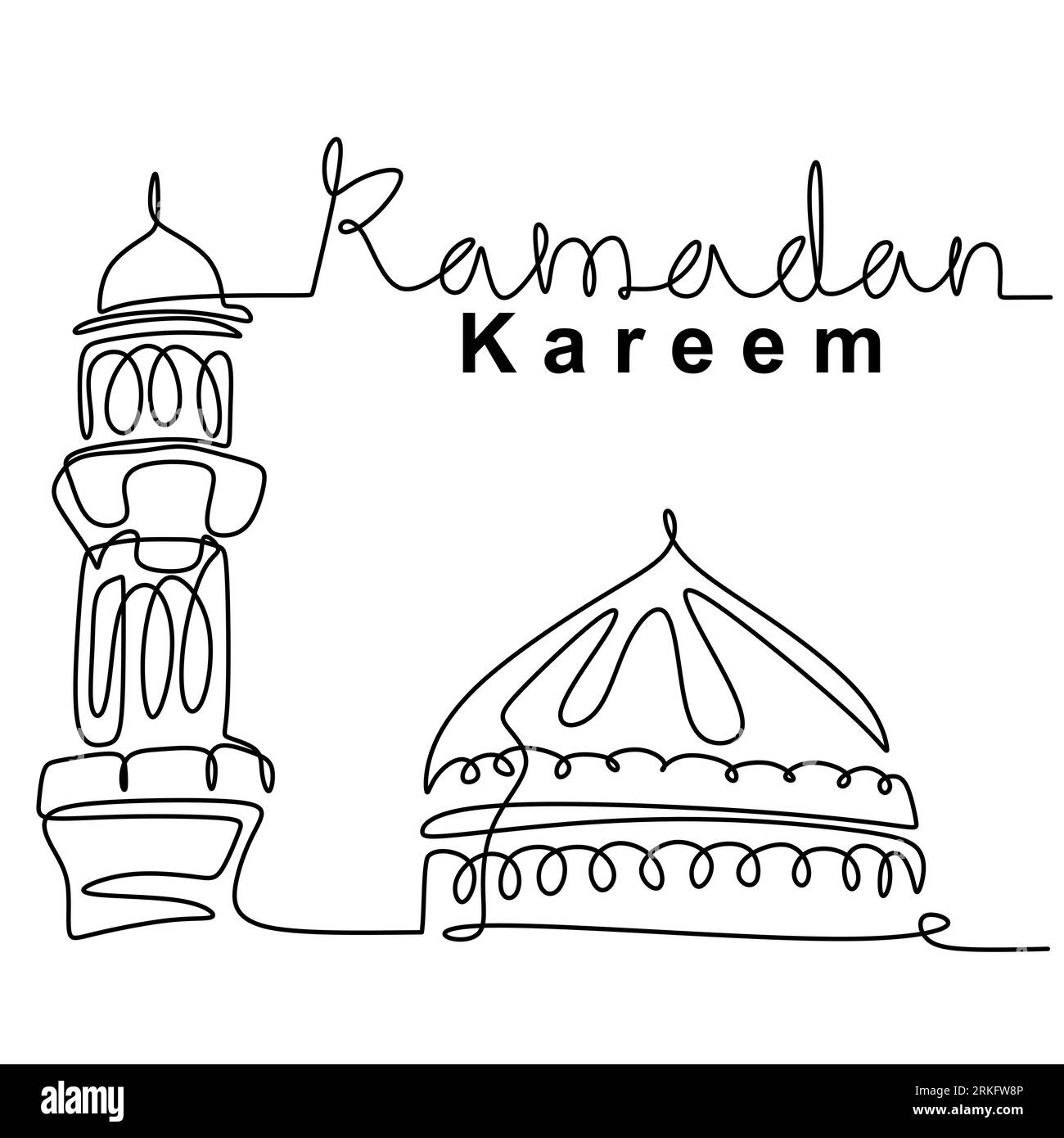 Disegno a linee continue moschee dal design minimalista vettoriale. Happy Eid Mubarak, tema Ramadan Kareem. Tradizionale festa islamica, reli arabi Illustrazione Vettoriale