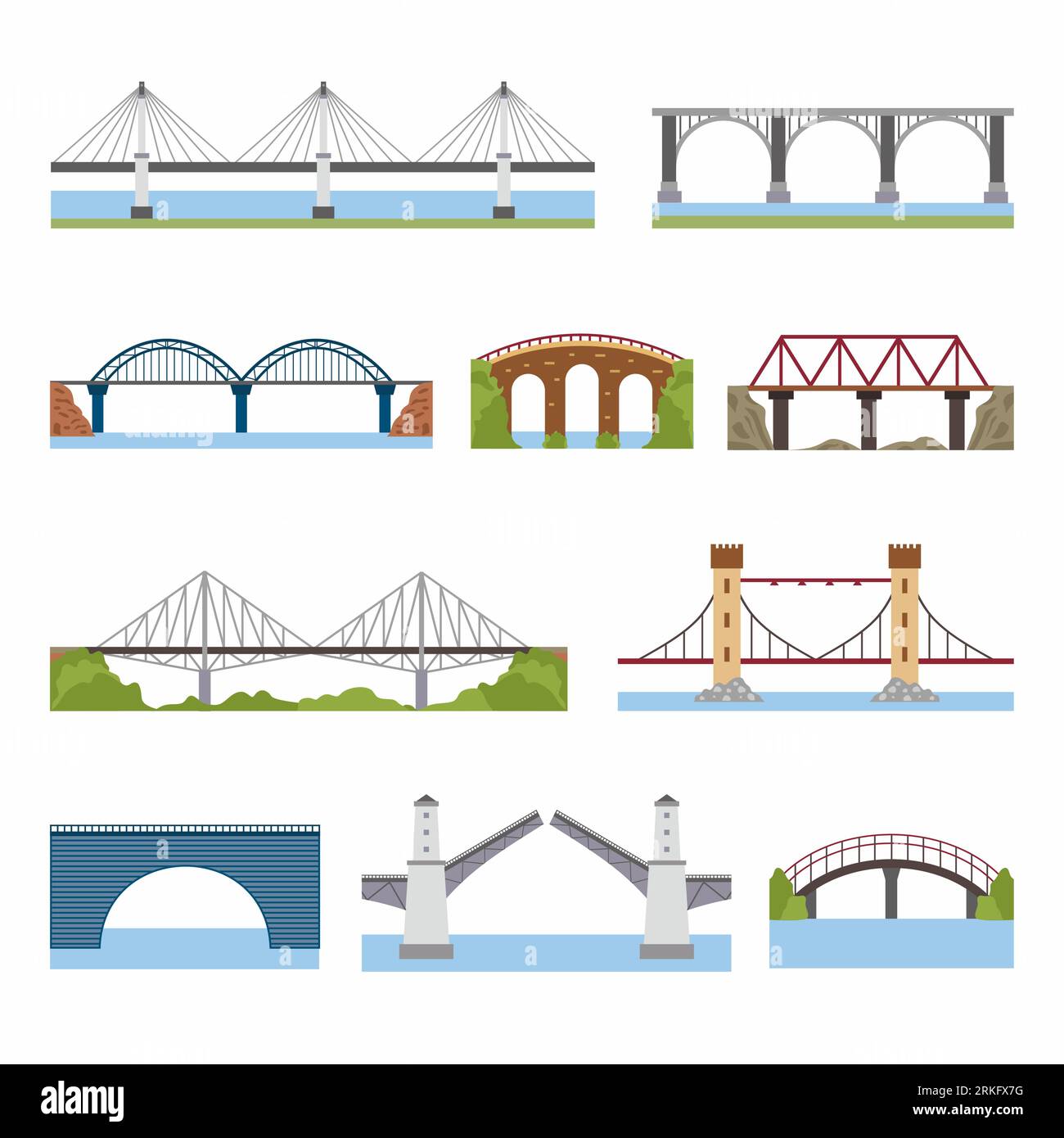 Set di ponti in stile piatto Illustrazione Vettoriale