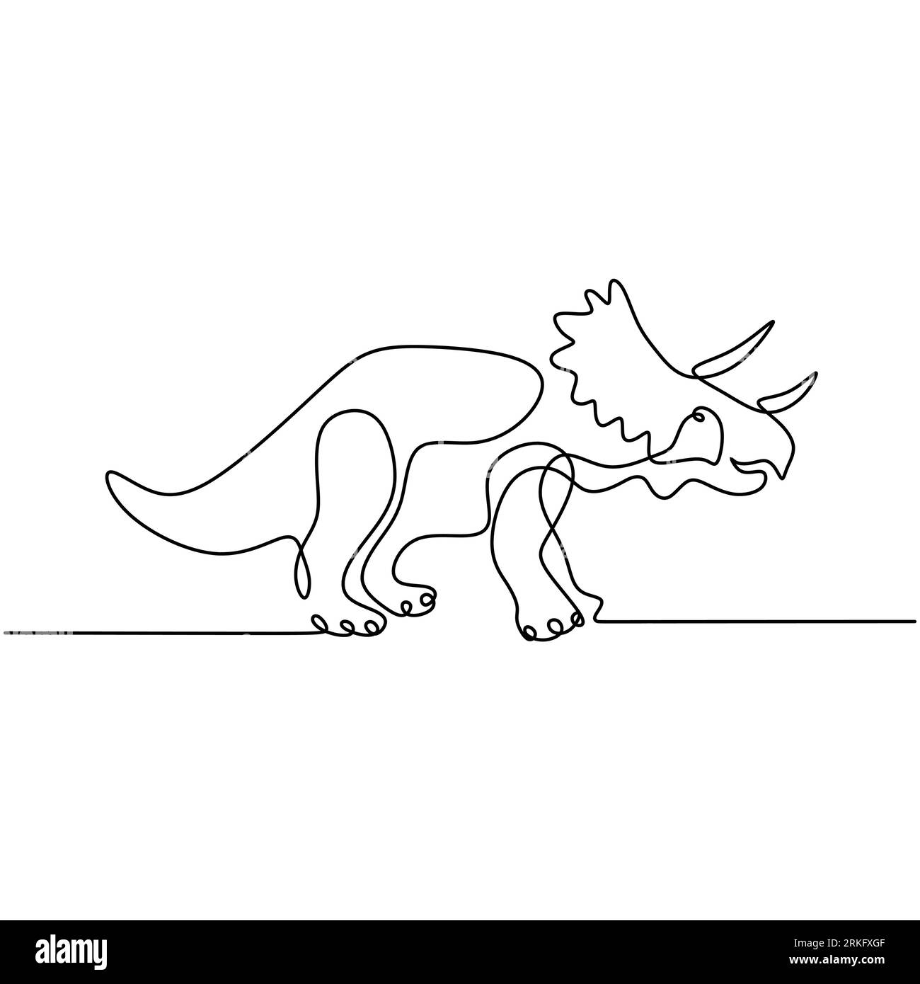 One continuous line drawing of tough triceratops for logo identity. Ornithischian dinosaurs prehistoric animal museum icon. Huge fossil dinosaur in ha Illustrazione Vettoriale