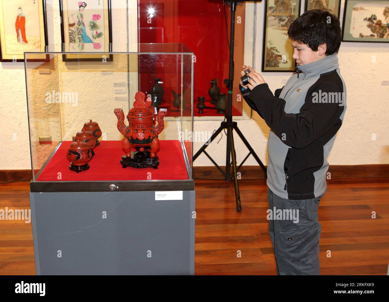 Bildnummer: 55470492 Datum: 17.06.2011 Copyright: imago/Xinhua (110617) -- SANTIAGO, 17 giugno 2011 (Xinhua) -- Un giovane cileno scatta foto alla mostra di artigianato popolare cinese di alto livello tenutasi a Santiago, Cile, 16 giugno 2011. (Xinhua/Ye Shuhong) (dyw) CILE-SANTIAGO-ARTIGIANATO POPOLARE CINESE PUBLICATIONxNOTxINxCHN Kultur Kunst Kunsthandwerk Ausstellung x0x xub 2011 quer Bildnummer 55470492 Data 17 06 2011 Copyright Imago XINHUA Santiago 17 giugno 2011 XINHUA a un giovane cileno prende le immagini ALLA mostra di Top Notch Chinese Folk Crafts Hero a Santiago Cile 16 giugno 2011 XINHUA Ye dy Foto Stock