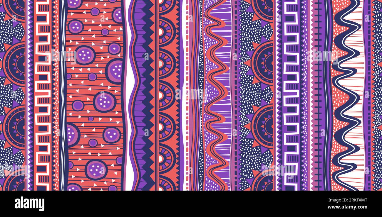 Motivo etnico senza cuciture disegnato a mano con decorazioni astratte Illustrazione Vettoriale