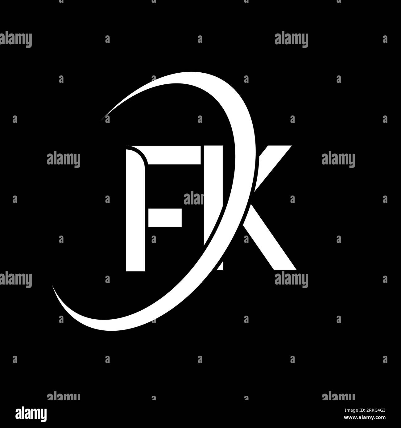 Logo FJ. Design F K. Lettera FK bianca. Logo FK/F K Letter. Logo con monogramma maiuscolo del cerchio collegato alla lettera iniziale FK. Illustrazione Vettoriale