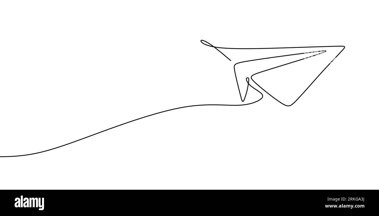 Paper plane drawing vector using continuous single one line art style isolated on white background. Illustrazione Vettoriale