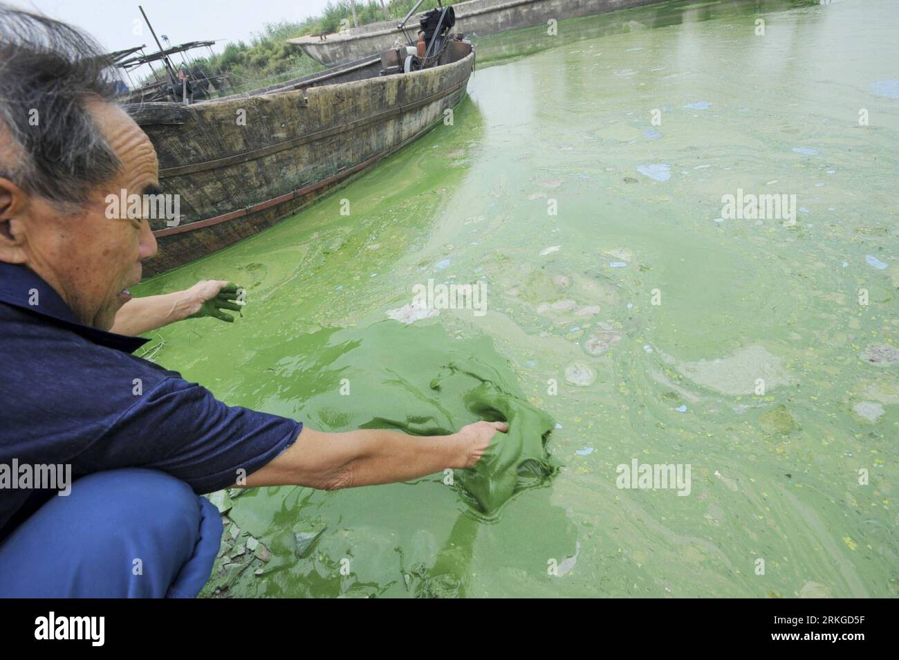 Bildnummer: 55582653 Datum: 10.07.2011 Copyright: imago/Xinhua (110710) -- HEFEI, 10 luglio 2011 (Xinhua) -- Un pescatore mescola acqua piena di alghe con la mano sulla riva del lago Chaohu nella provincia di Anhui della Cina orientale, 10 luglio 2011. Una fioritura di alghe ha ricoperto di recente il lago Chaohu. (Xinhua/Yang Xiaoyuan) (ljh) CHINA-ANHUI-HEFEI-CHAOHU LAKE-ALGAE (CN) PUBLICATIONxNOTxINxCHN Wirtschaft Fischerei Fischer SEE Algen Plage Algenplage xdf x0x 2011 quer premiumd Bildnummer 55582653 Date 10 07 2011 Copyright Imago XINHUA Hefei Hefei HIS A Fisherman WHIS July 2011 Wissalgae WHIS Fisherman Wissalgae Wissalgae Wissalgae WHIS A Foto Stock