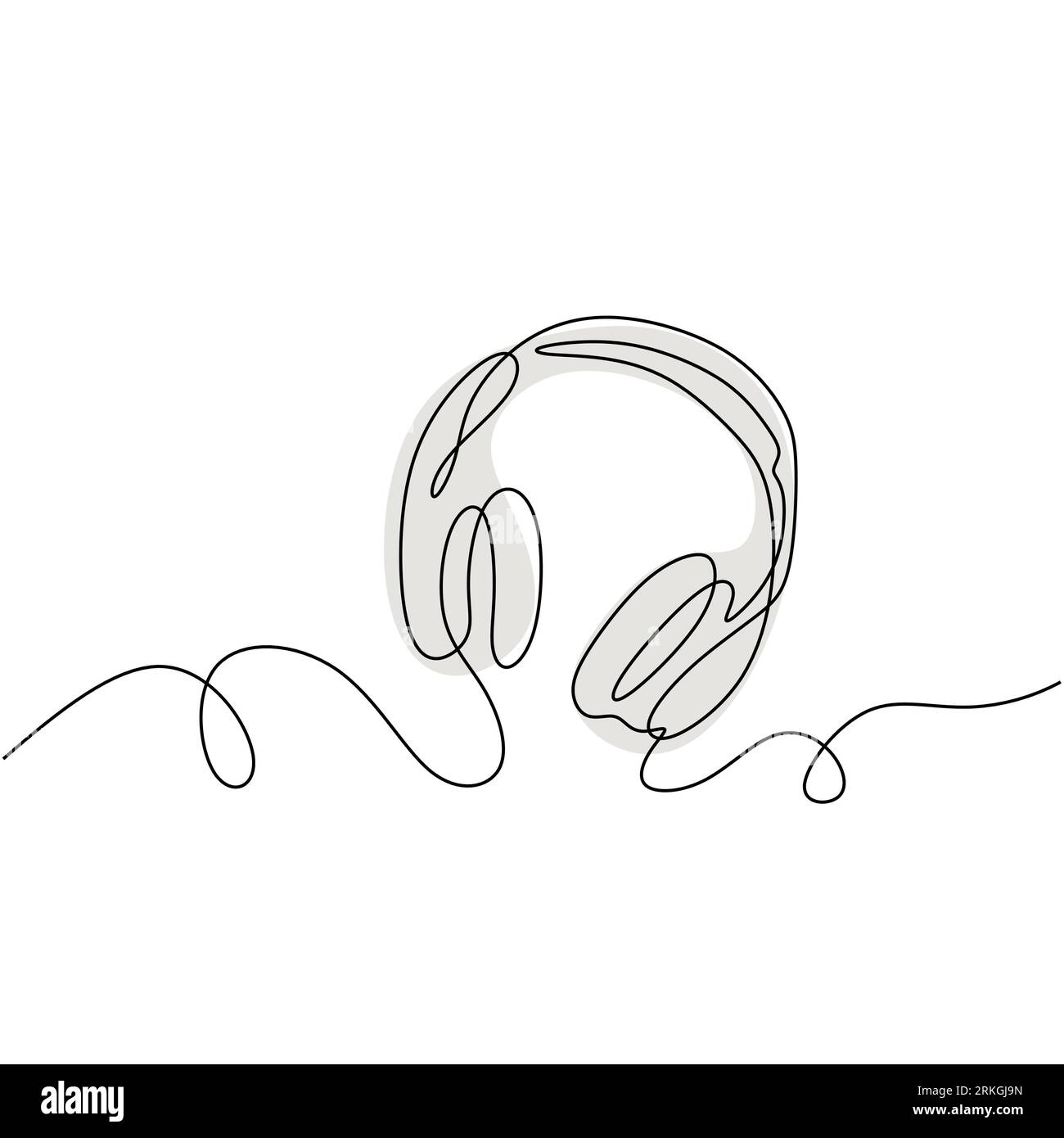 disegno a una riga dell'altoparlante delle cuffie di colore grigio. Design line art continuo dei gadget del dispositivo isolato su sfondo bianco. Elemento musicale per ascoltare Illustrazione Vettoriale