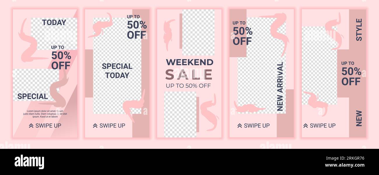 Set di copertine moderne e alla moda. Design divertente in stile pastello. Vendita di moda femminismo. Diapositive per app, Web design stile digitale per so Illustrazione Vettoriale