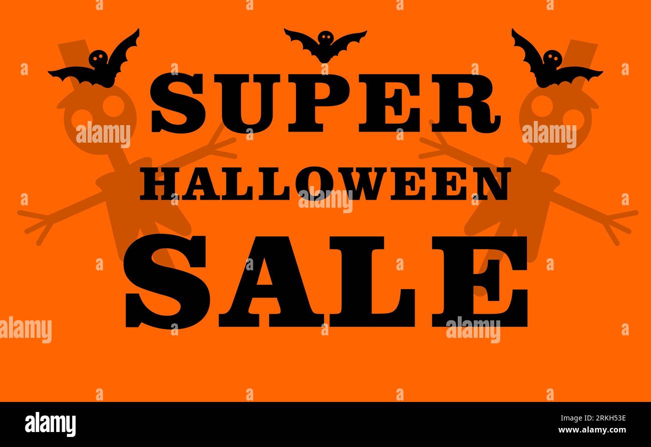 Saldi di Halloween. Banner per gli sconti di Halloween. Iscrizione "Super saldi Halloween". Foto Stock