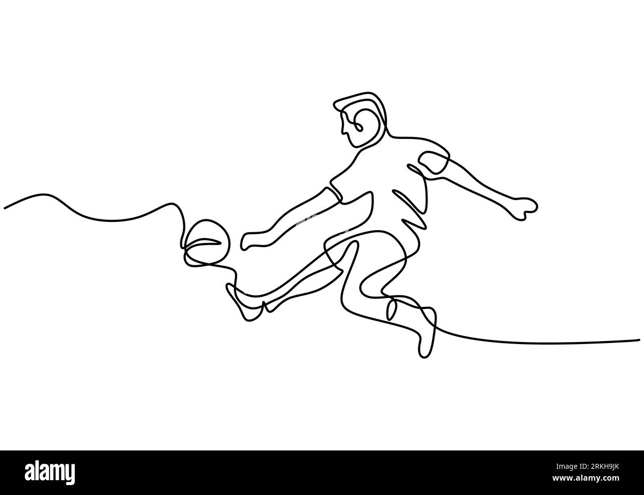 Un giocatore di calcio maschile con pantaloncini corti continua a disegnare la palla. Giovane ragazzo energico che gioca a calcio con stile libero. Partite di calcio sport c Illustrazione Vettoriale