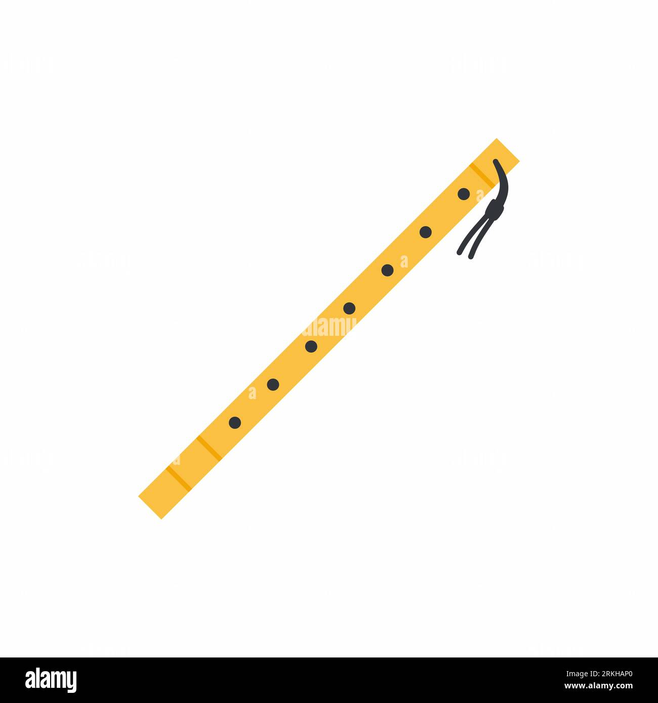 Icona flauto in legno in stile cartone animato isolato su sfondo bianco. Concetto di strumenti musicali classici vintage. Illustrazione piatta della vite scanalata in legno Illustrazione Vettoriale