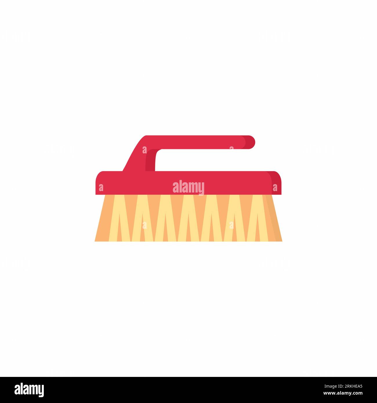 Spazzola rossa per la pulizia dell'icona in stile piatto. Concetto di pulizia della casa con elemento di design dei cartoni animati. Forniture per la casa. Pennello di scrubbing vettoriale piatto. Simb pulito Illustrazione Vettoriale