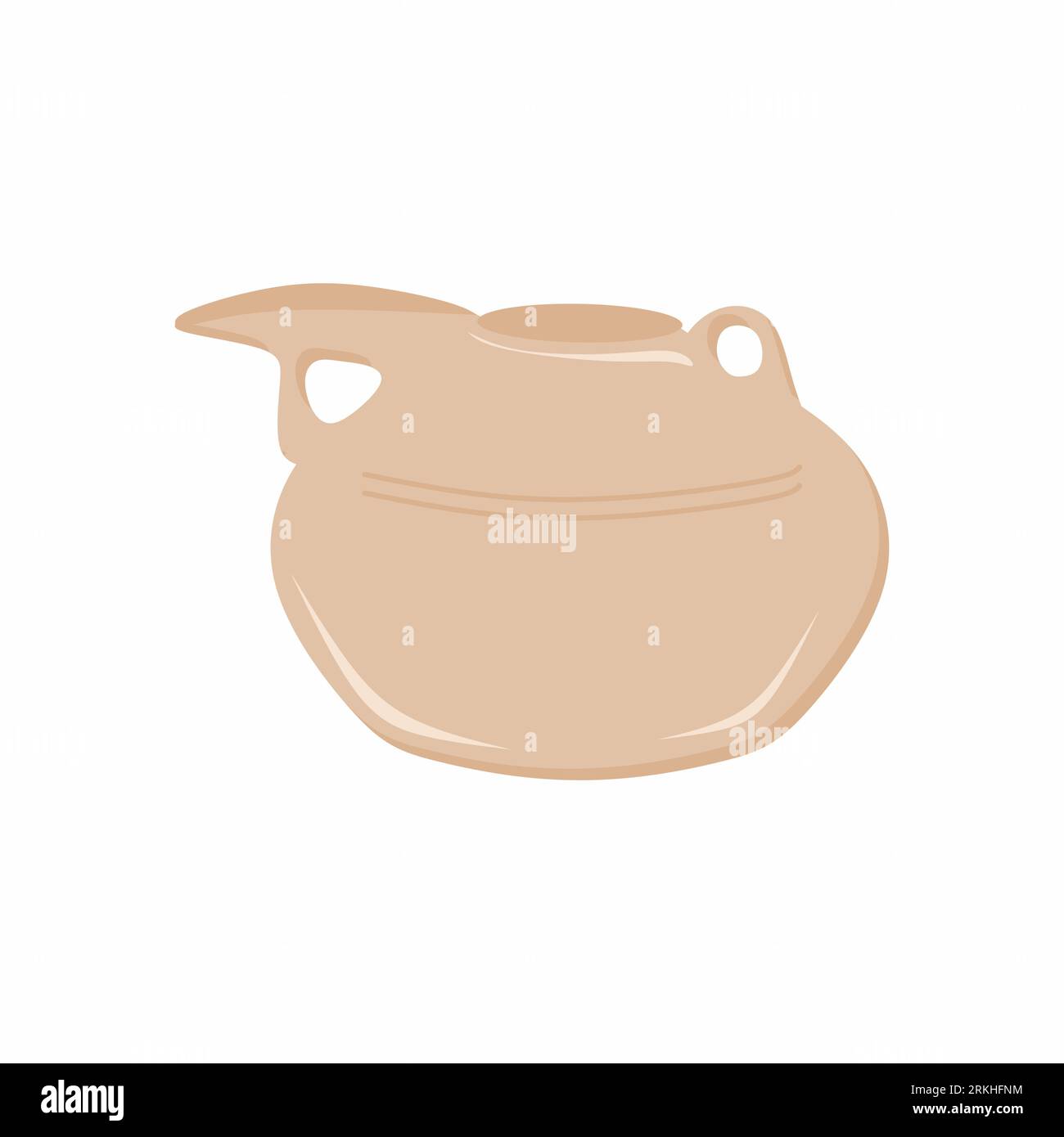 Un lota in ceramica o "bodna" o un recipiente per innaffiare isolato su uno sfondo bianco. Piccolo recipiente con una canna che funge da beccuccio e manico. Bevete Illustrazione Vettoriale