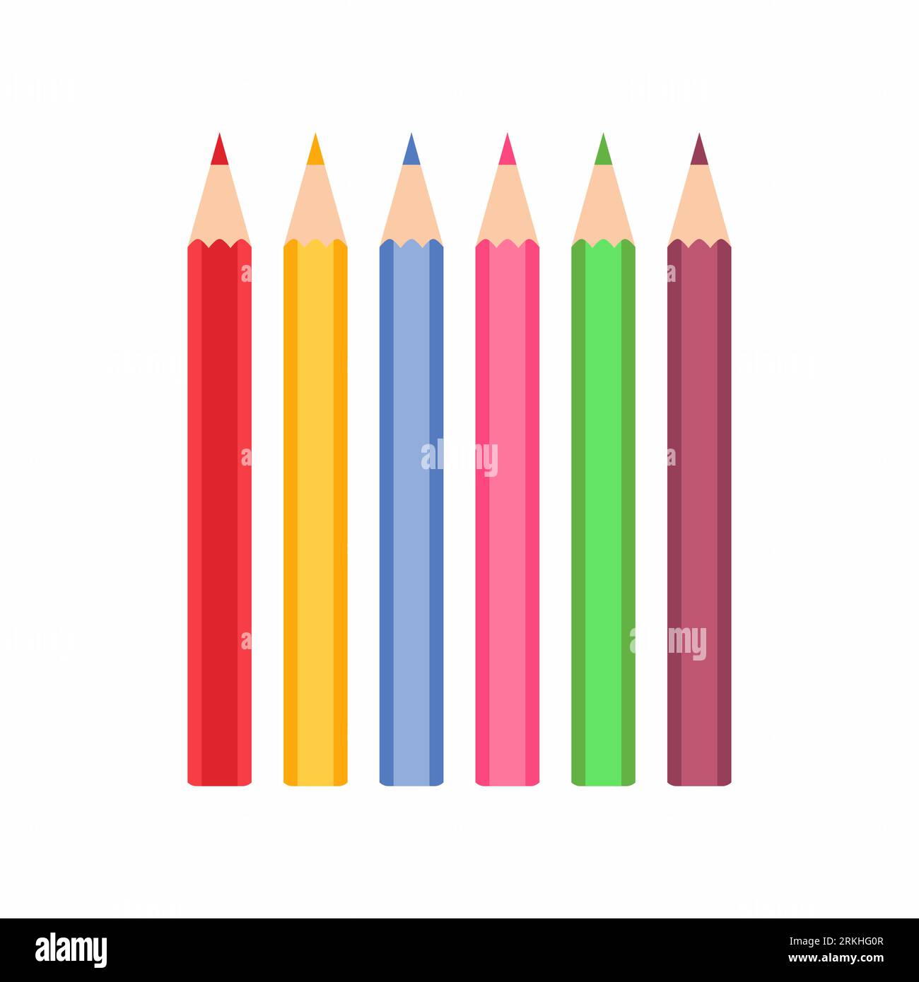 Colored pencils for office or drawing with various colors. Collection of colorful pencils tools for writing and painting. Flat vector illustration iso Illustrazione Vettoriale