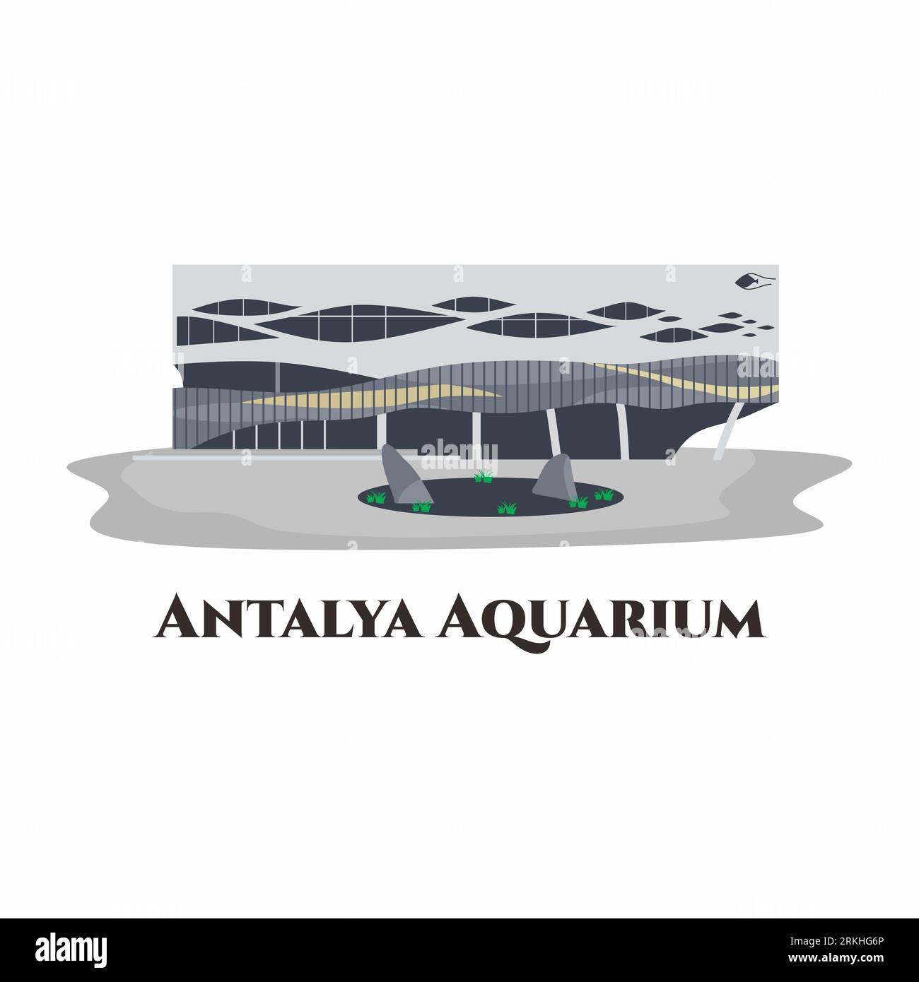 Antalya Aquarium, Turchia. Uno dei complessi acquari più grandi del mondo. Un ottimo posto da visitare per le vacanze. Puoi guardare ogni singolo video Illustrazione Vettoriale