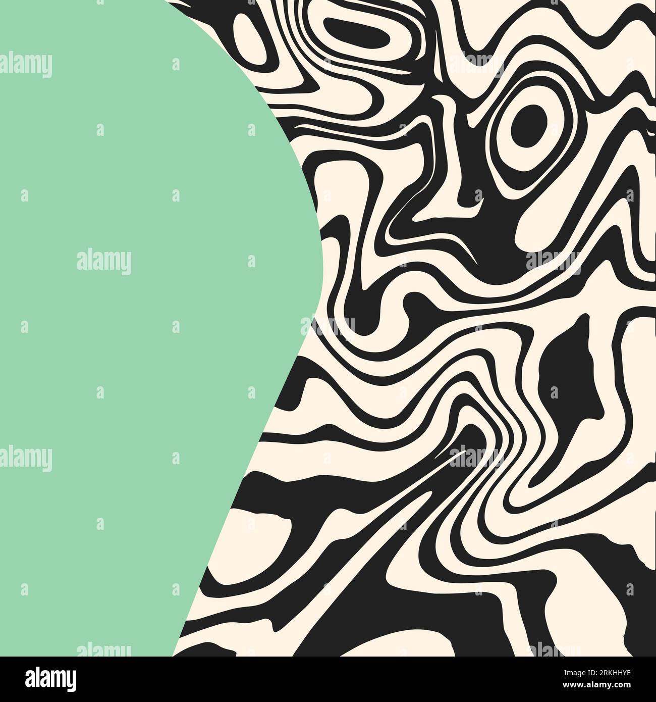 Groovy trippy background with copy space. Rippled wave or liquid marble psychedelic backdrop. Funky retro design for social media post, sale, discount Illustrazione Vettoriale