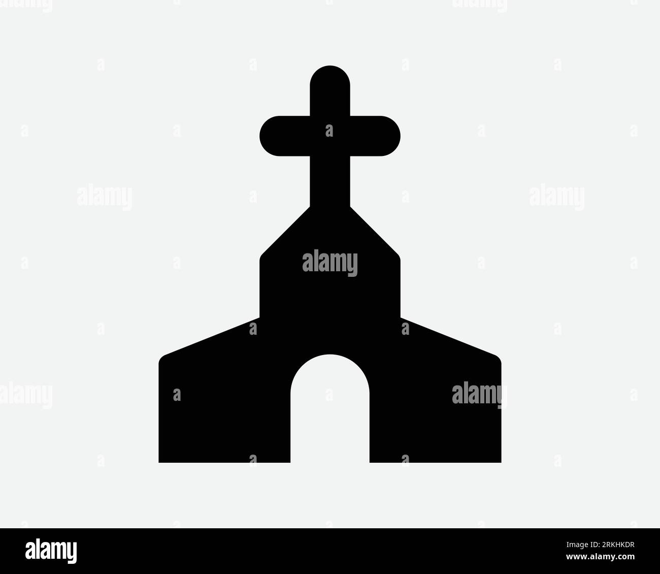 Icona della Chiesa edificio religioso religione Cross Catholic Christian Architecture profilo bianco nero forma Vector Clipart grafica segno simbolo Arte Illustrazione Vettoriale