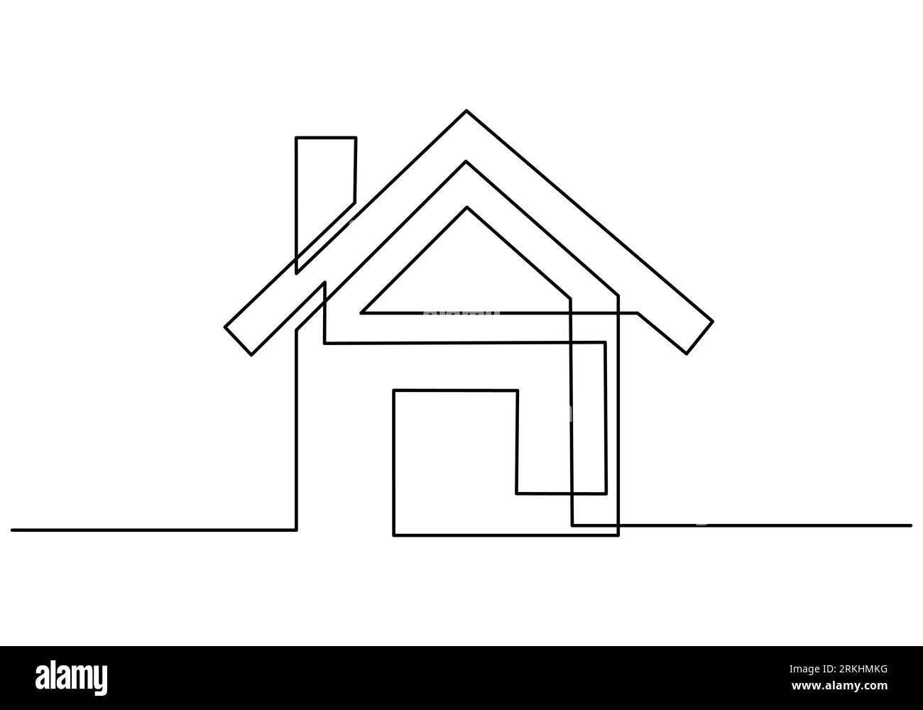 Disegno continuo della casa con camini. Edificio architettonico residenziale concetto di minimalismo isolato isolato su sfondo bianco. Casa di campagna. R Illustrazione Vettoriale