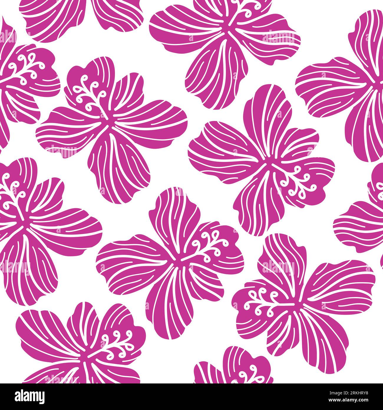 Schema Fiore Hibiscus. Motivo floreale senza cuciture disegnato a mano Illustrazione Vettoriale