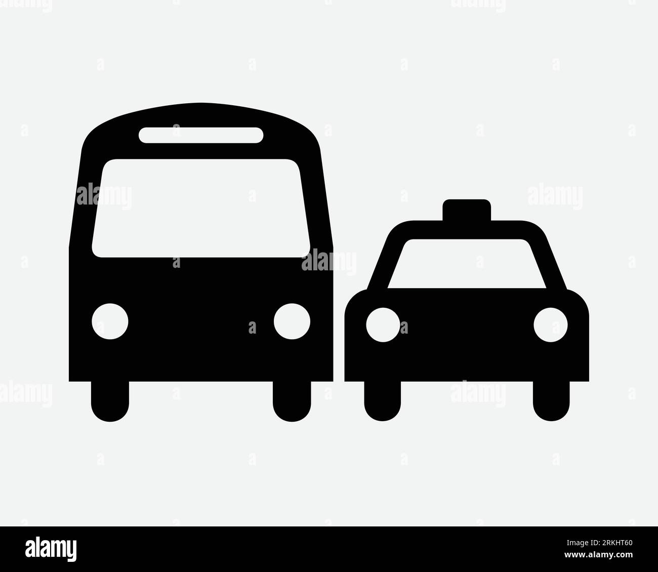 Icona autobus e taxi trasporti pubblici Vista frontale cartello di avvicinamento frontale simbolo cabina passeggeri viaggio in nero simbolo di vettore Illustrazione Vettoriale