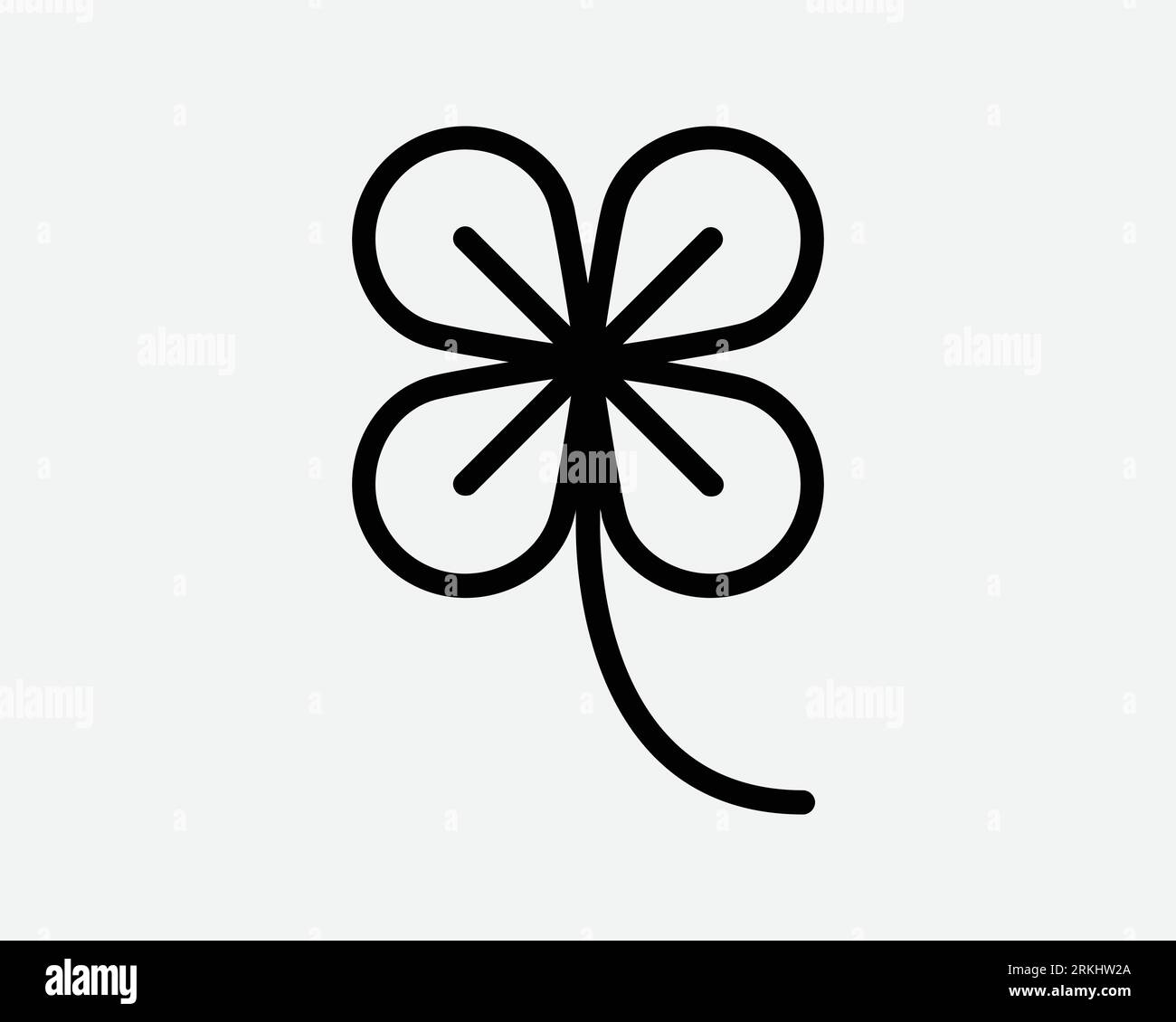 Icona della linea Four Leaf Clover 4 Leaves Plant Nature Luck Lucky Flower Green Organic Ireland Irish St Patrick Day Black Line Outline Vector Sign Symbol Illustrazione Vettoriale