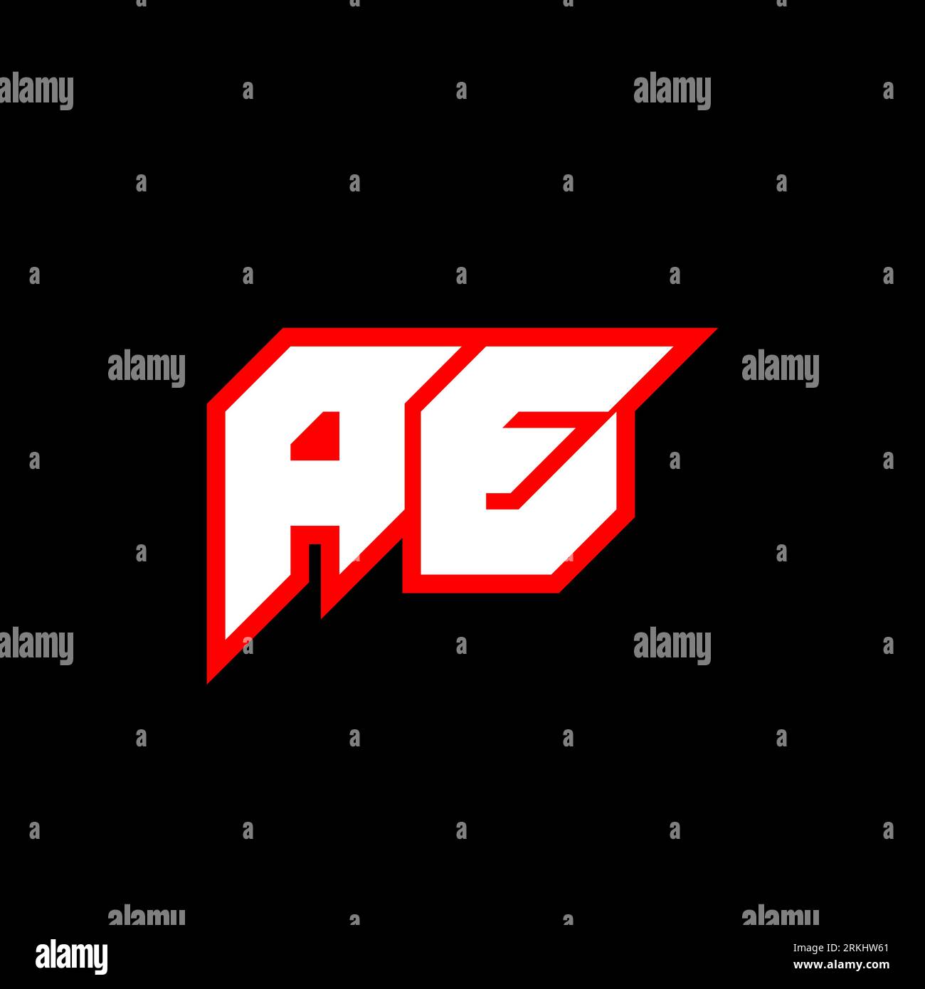 Logo AE Letter su sfondo nero. Concept logo lettera iniziali creative AE. design icona ae. Icona a forma di lettera bianca e rossa AE sul retro nero Illustrazione Vettoriale