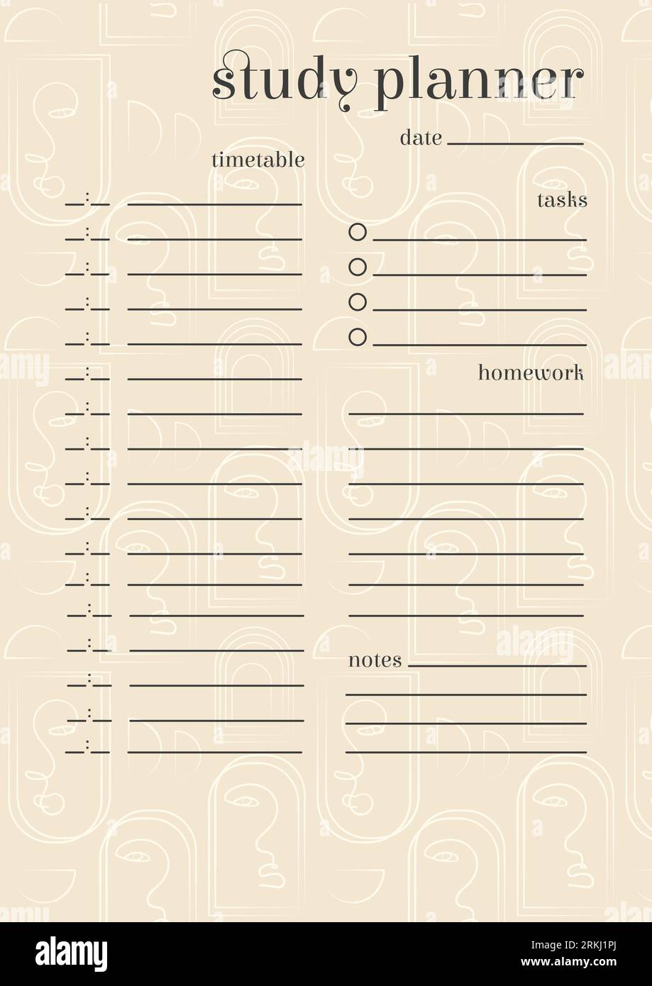 Pagina pianificatore scolastico design astratto minimalista. Calendario scolastico modello vettoriale per studenti e alunni Illustrazione Vettoriale
