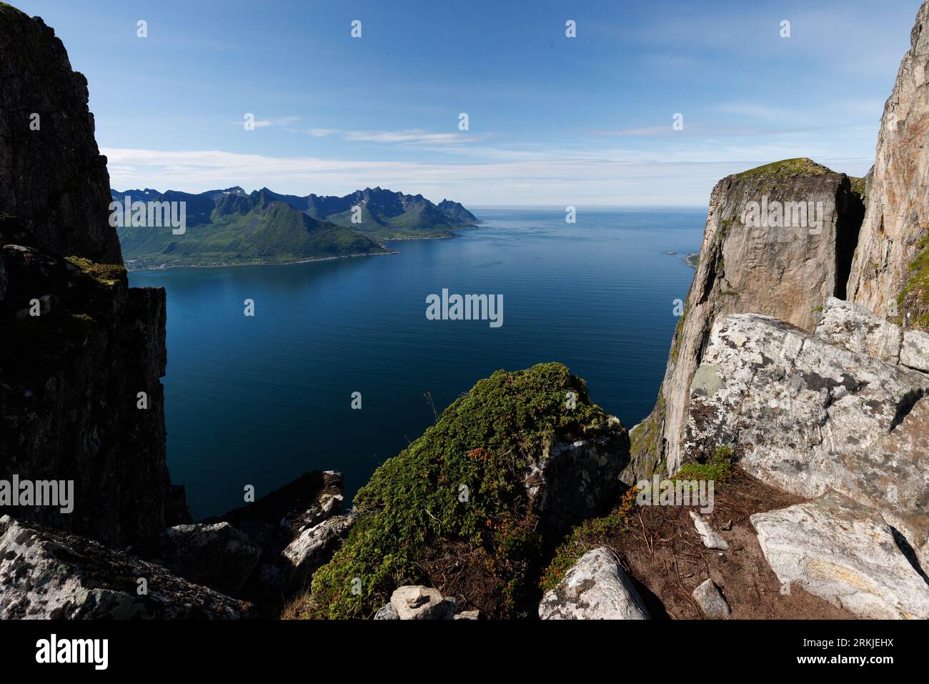 Una splendida vista dal Monte Hesten a Senja. Foto Stock
