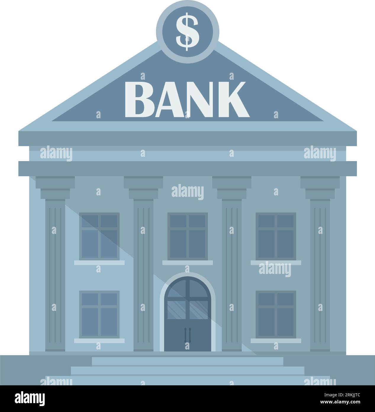 Icona di un edificio di banche in stile piatto. Illustrazione dei vettori del dipartimento di finanziamento su sfondo isolato. Tribunale con colonne che indicano il concetto di business. Illustrazione Vettoriale