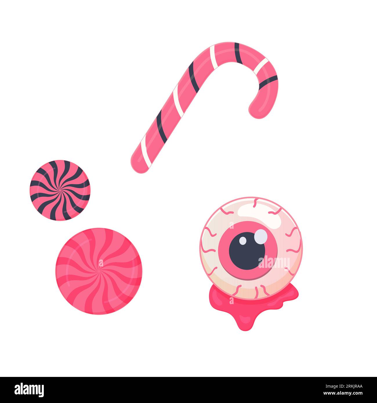 Pink Halloween candy set and eye, vector illustration on white background Illustrazione Vettoriale