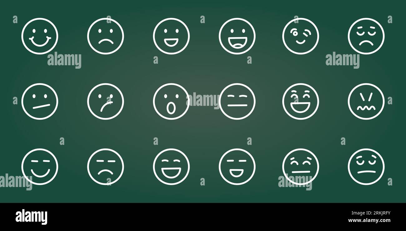 Icona dei volti delle emoji in stile disegnato a mano. Illustrazione vettoriale delle emoticon su sfondo isolato. Concetto di business dei cartelli facciali felici e tristi. Illustrazione Vettoriale