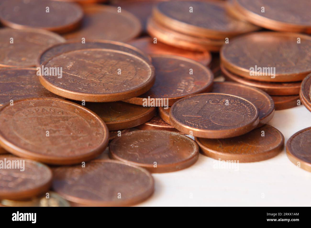 Gruppo di monete da cent in euro accumulate, Spagna Foto Stock