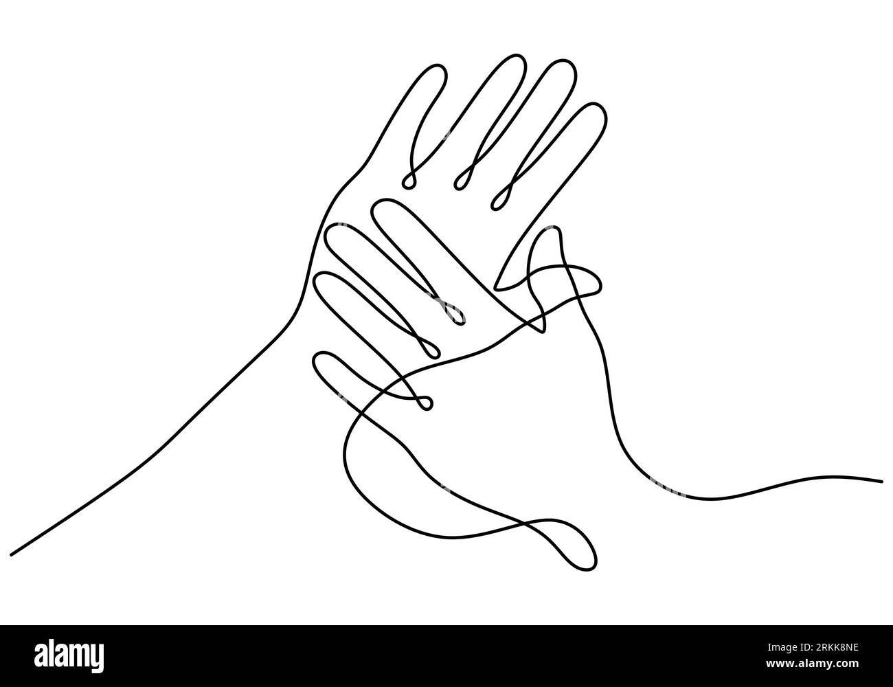 Una linea continua che disegna mani donne e uomini che tengono insieme. Il concetto di coppia romantica è di amarsi l'un l'altro minim artistico a linea singola disegnato a mano Illustrazione Vettoriale