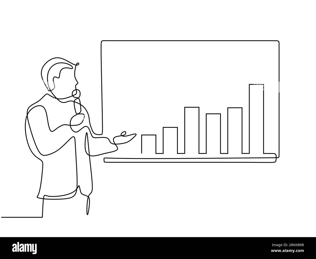 Una sola linea di uomini che fa una presentazione aziendale continua. Una linea di uomini d'affari che presenta grafica economica. Illustrazione Vettoriale