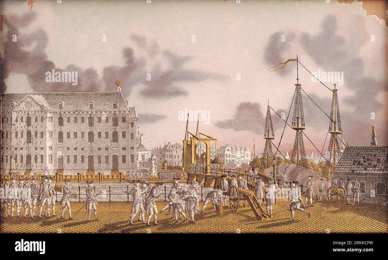 Strijd tussen patriotten en prinsgezinden bij de Kattenburgerbrug 30 mei 1787 tra il 1780 e il 1799 di Jonas Zeuner Foto Stock