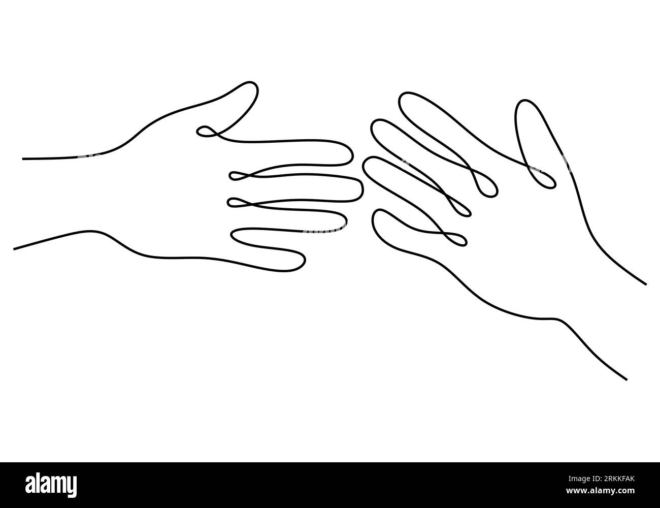 Una linea continua che disegna mani donne e uomini che tengono insieme. Il concetto di coppia romantica è di amarsi l'un l'altro minim artistico a linea singola disegnato a mano Illustrazione Vettoriale
