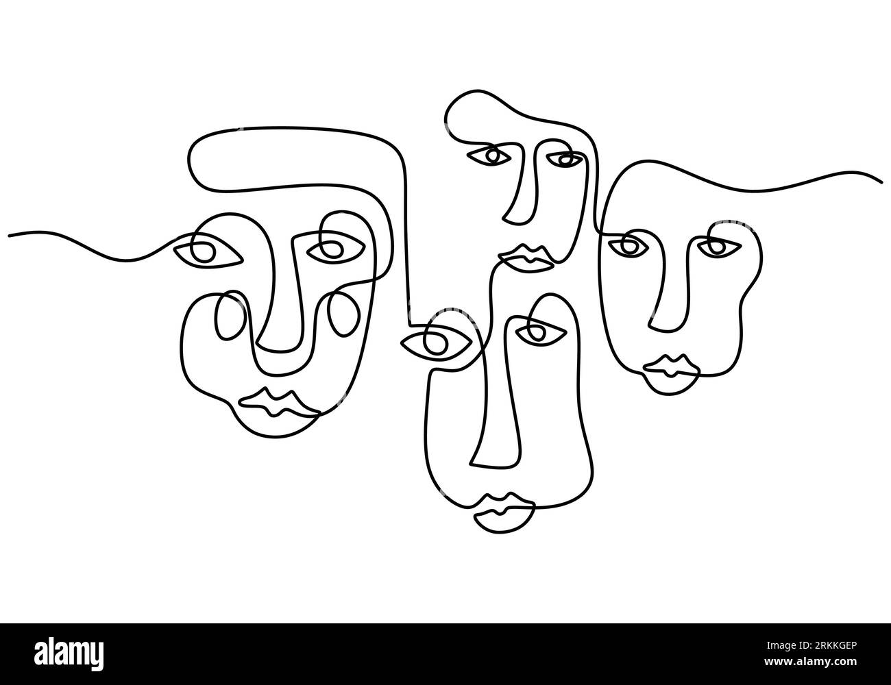 Una faccia astratta con disegno a linea continua. Contorno estetico in stile tribale etnico isolato su sfondo bianco. Ottimo per l'arredamento domestico come i poster Illustrazione Vettoriale