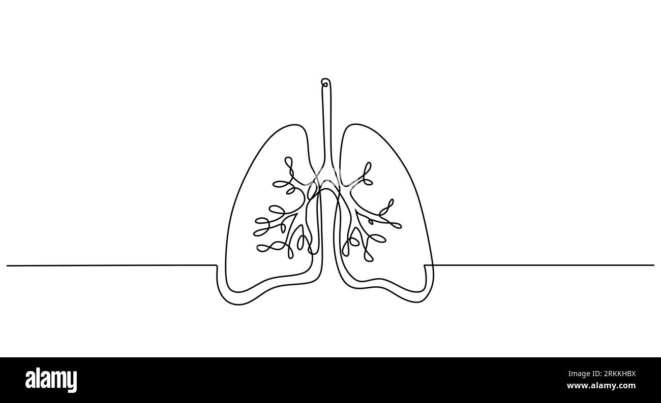 Una linea continua di polmoni isolata su sfondo bianco. Illustrazione Vettoriale