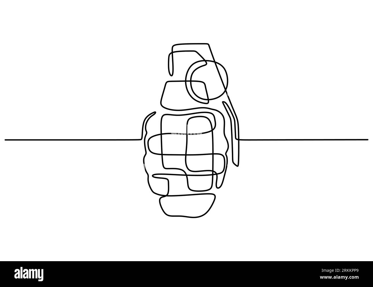 Disegno continuo a linea singola di granate isolate su sfondo bianco. L'attrezzatura per la guerra. Concetto di arma militare. Scudo con illustrati vettoriali Illustrazione Vettoriale