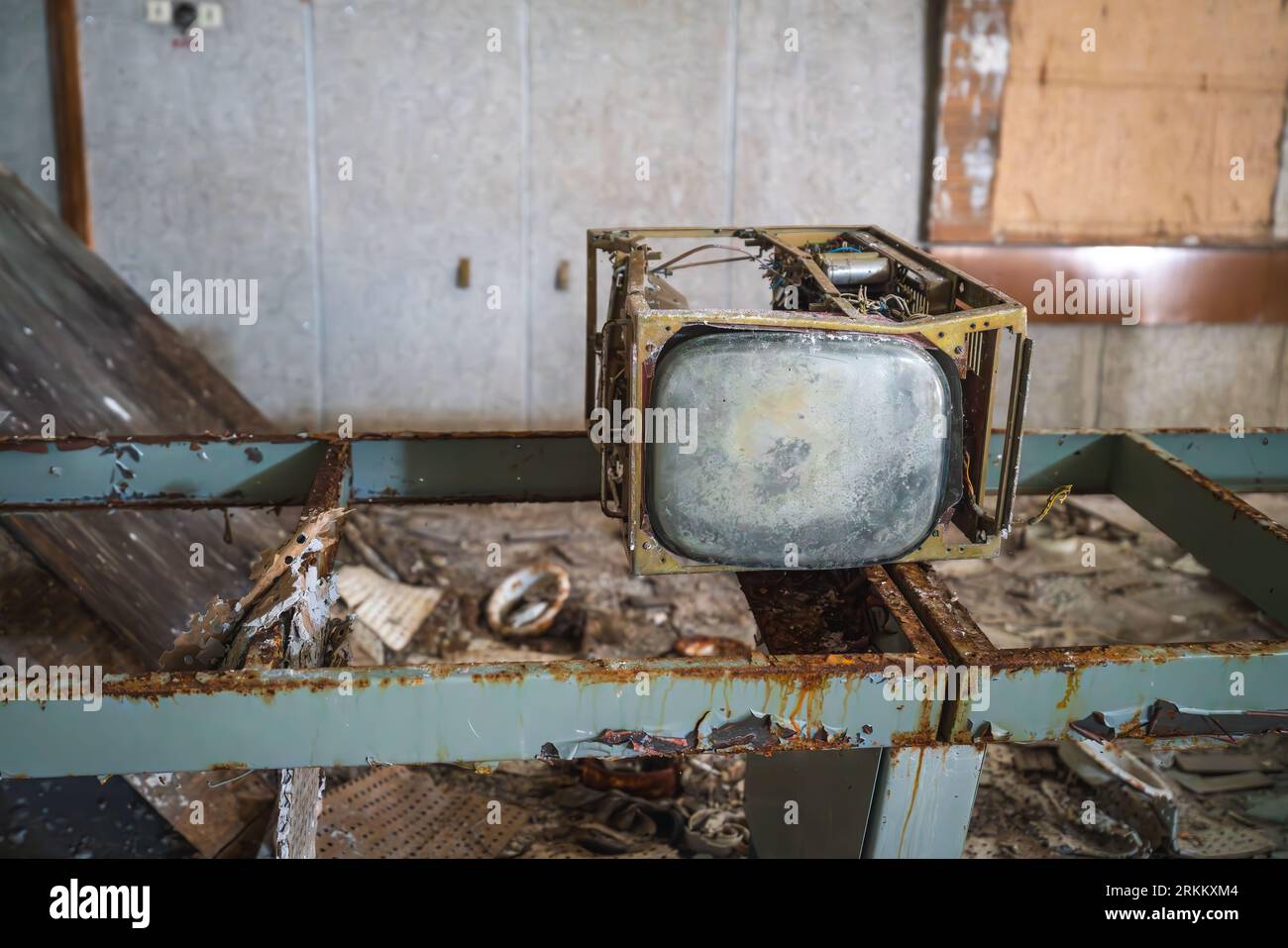 Monitor rotto presso Duga radar Control Center - Chernobyl Exclusion zone, Ucraina Foto Stock