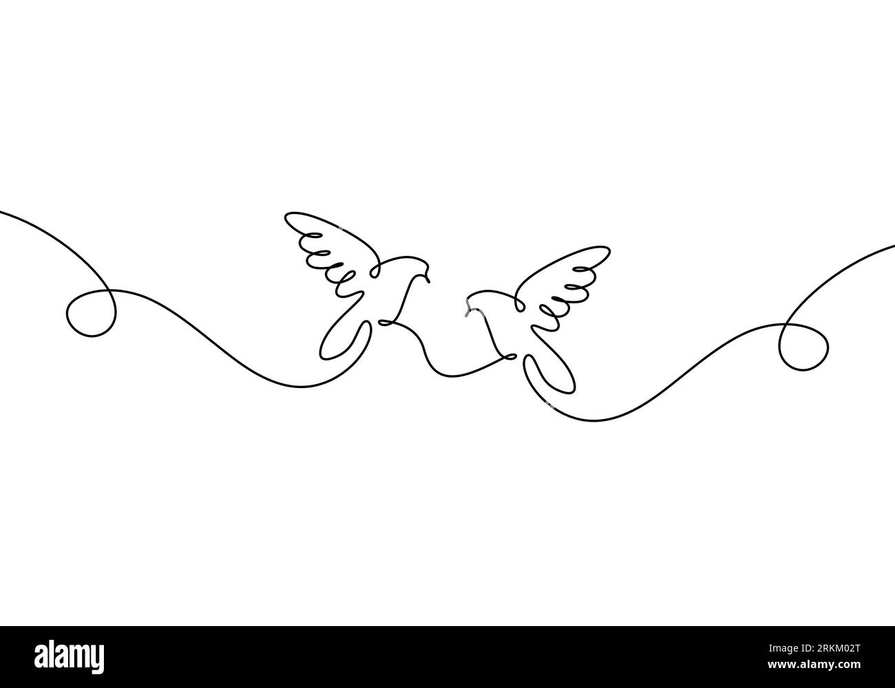 Disegno continuo a una linea di due piccioni volanti Illustrazione Vettoriale