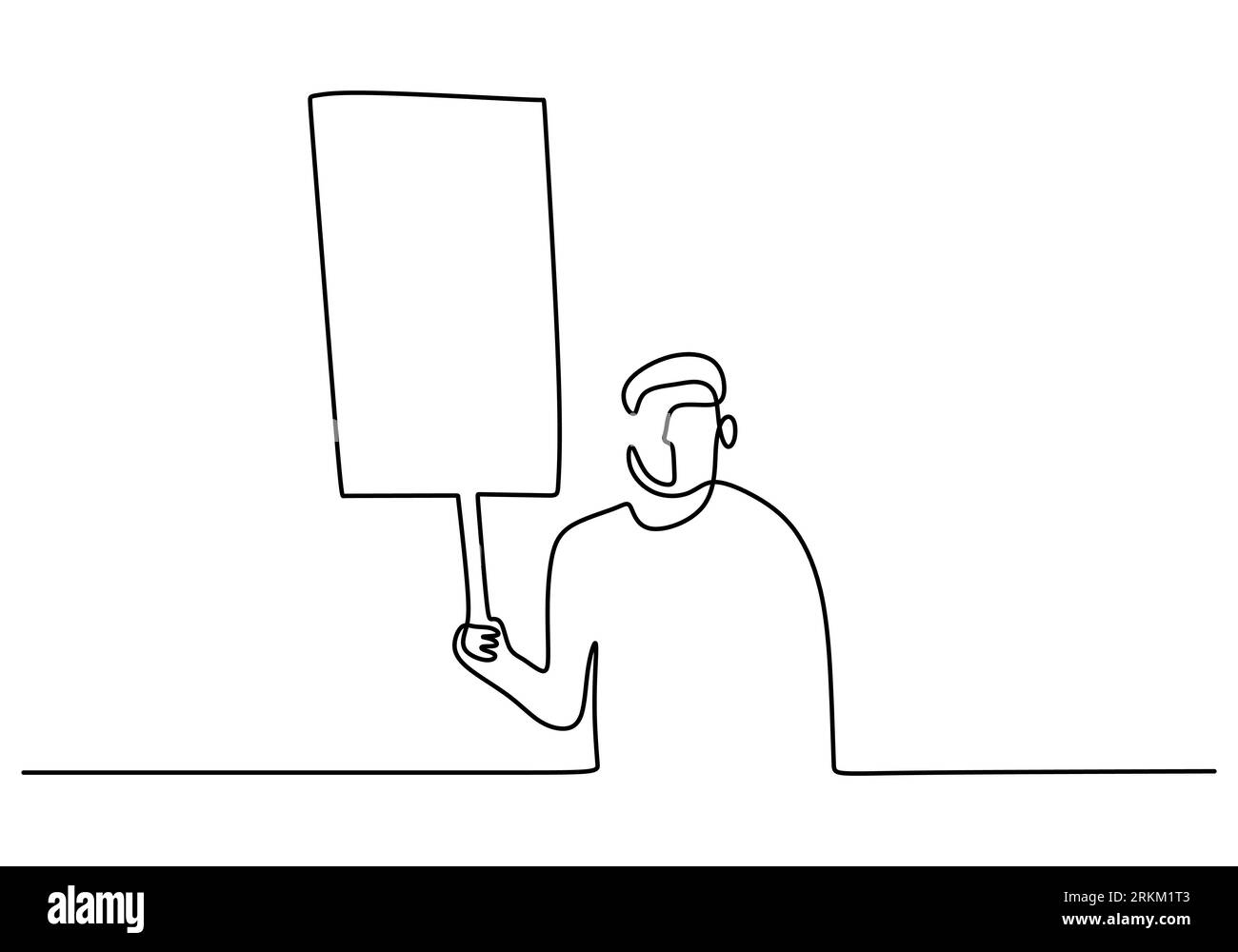 Disegno continuo a una riga di un uomo portare una tavola dimostrativa. Concetto di linea del primo giorno di democrazia isolato su sfondo bianco. Illustrazione Vettoriale