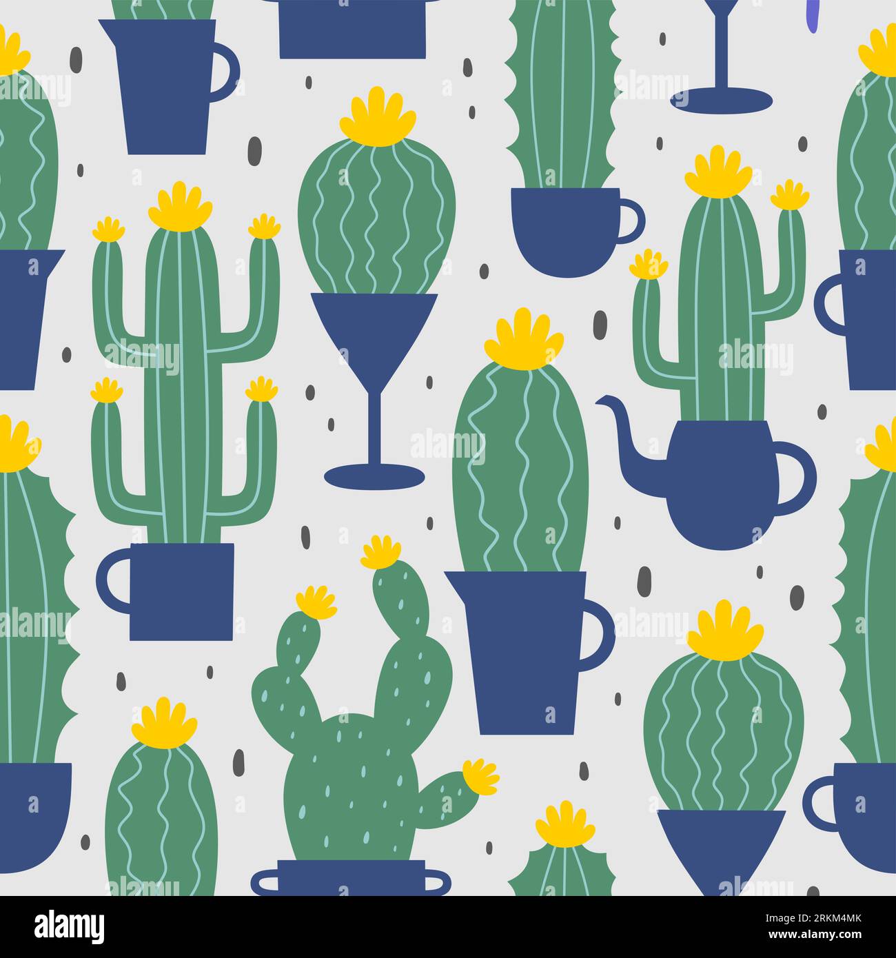 Motivo senza cuciture di cactus verdi disegnati a mano Illustrazione Vettoriale