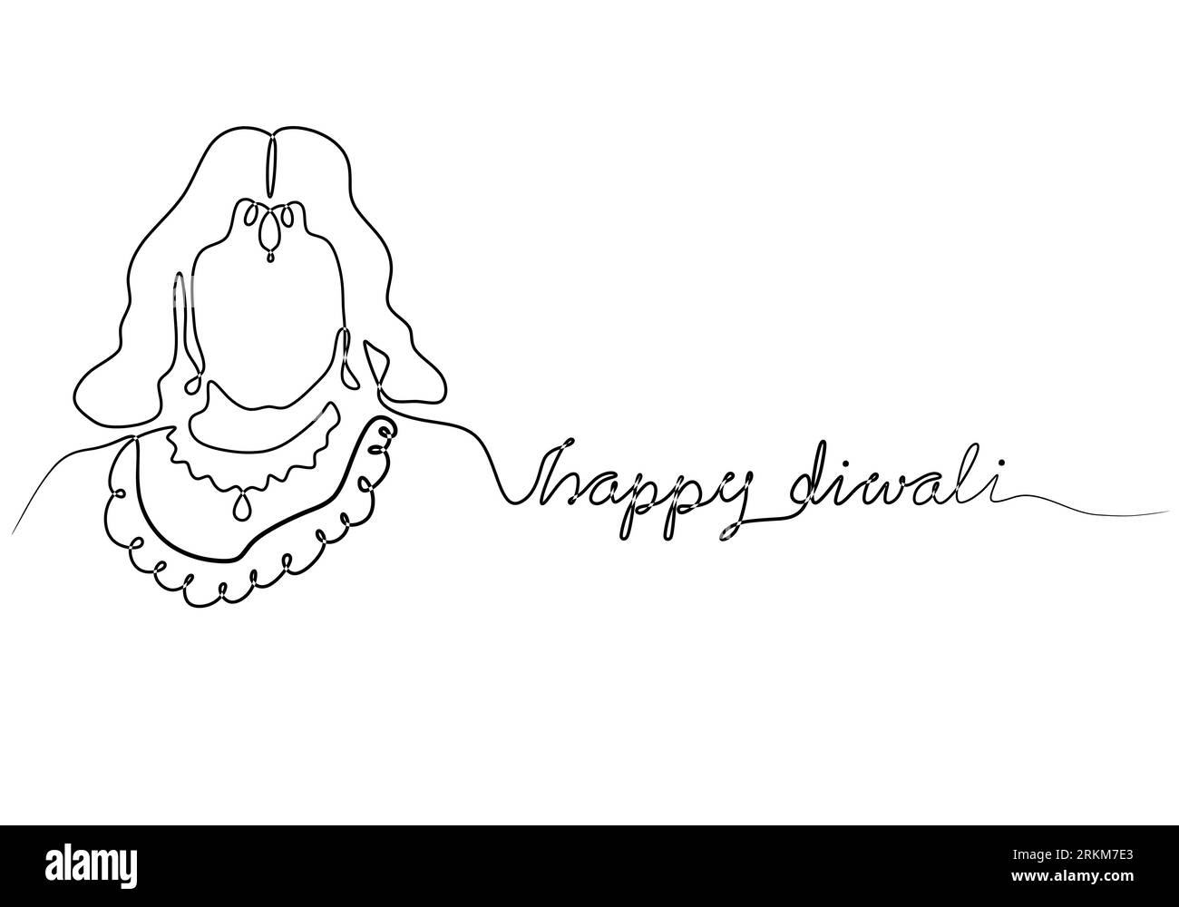 Striscione o sfondo bianco e nero Happy Diwali minimalista con una linea che disegna signora indiana. Illustrazione vettoriale Illustrazione Vettoriale