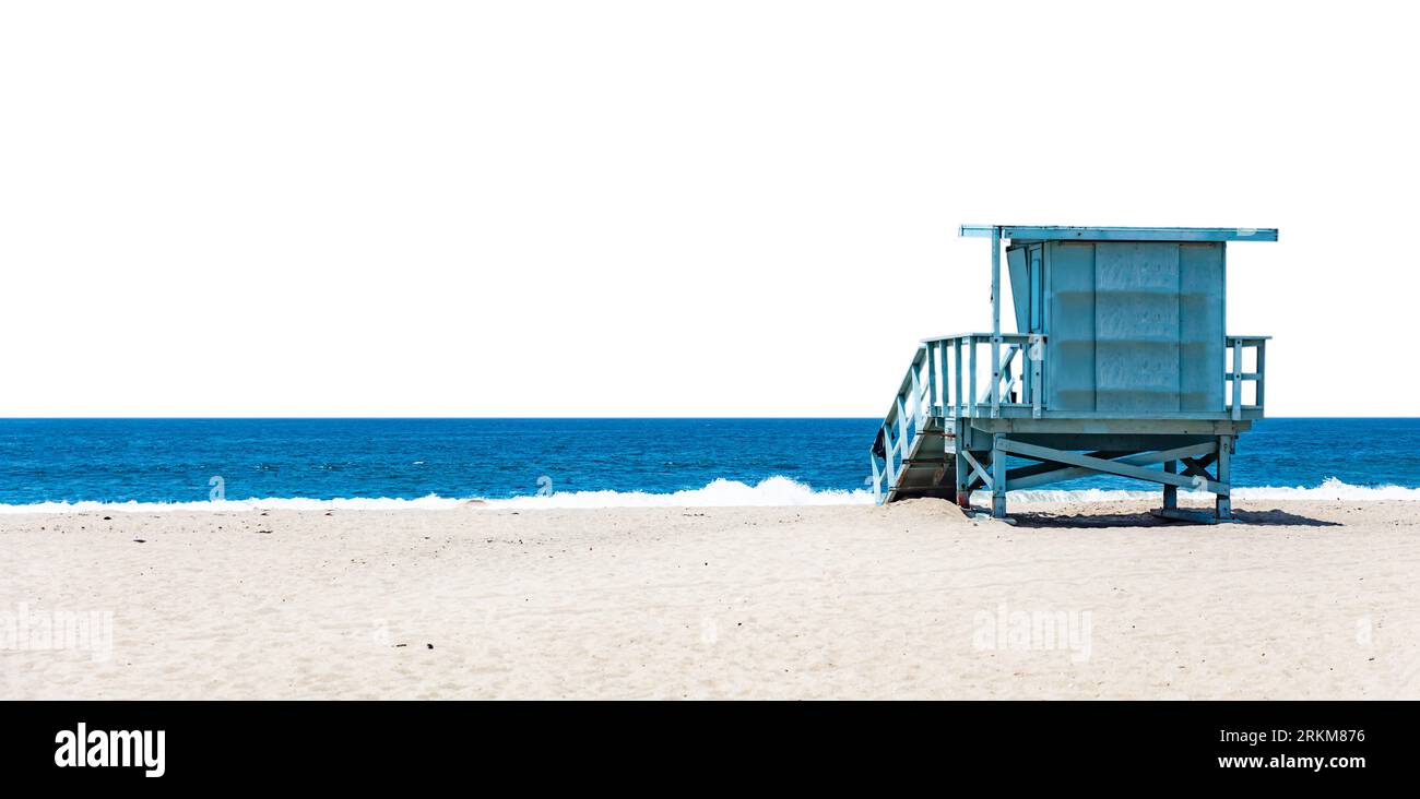 Rifugio bagnino su spiaggia sabbiosa isolata su sfondo bianco, Stati Uniti d'America Foto Stock