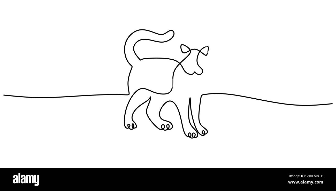 Una singola linea continua di cane carino in piedi isolato su sfondo bianco Illustrazione Vettoriale