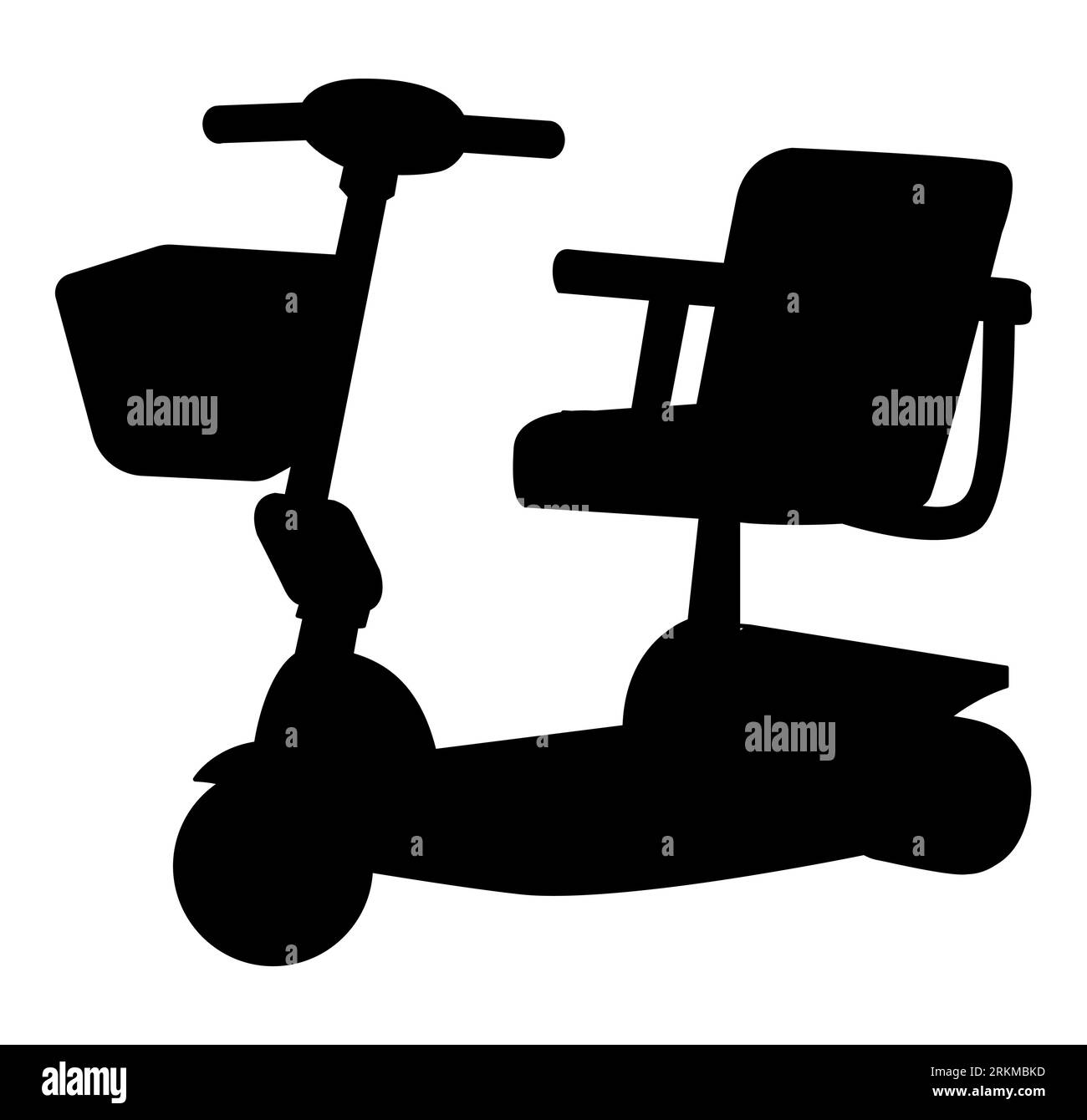 Silhouette nera di un'icona per il trasporto di scooter da mobilità, sedia a rotelle elettrica, isolamento vettoriale su sfondo bianco Illustrazione Vettoriale